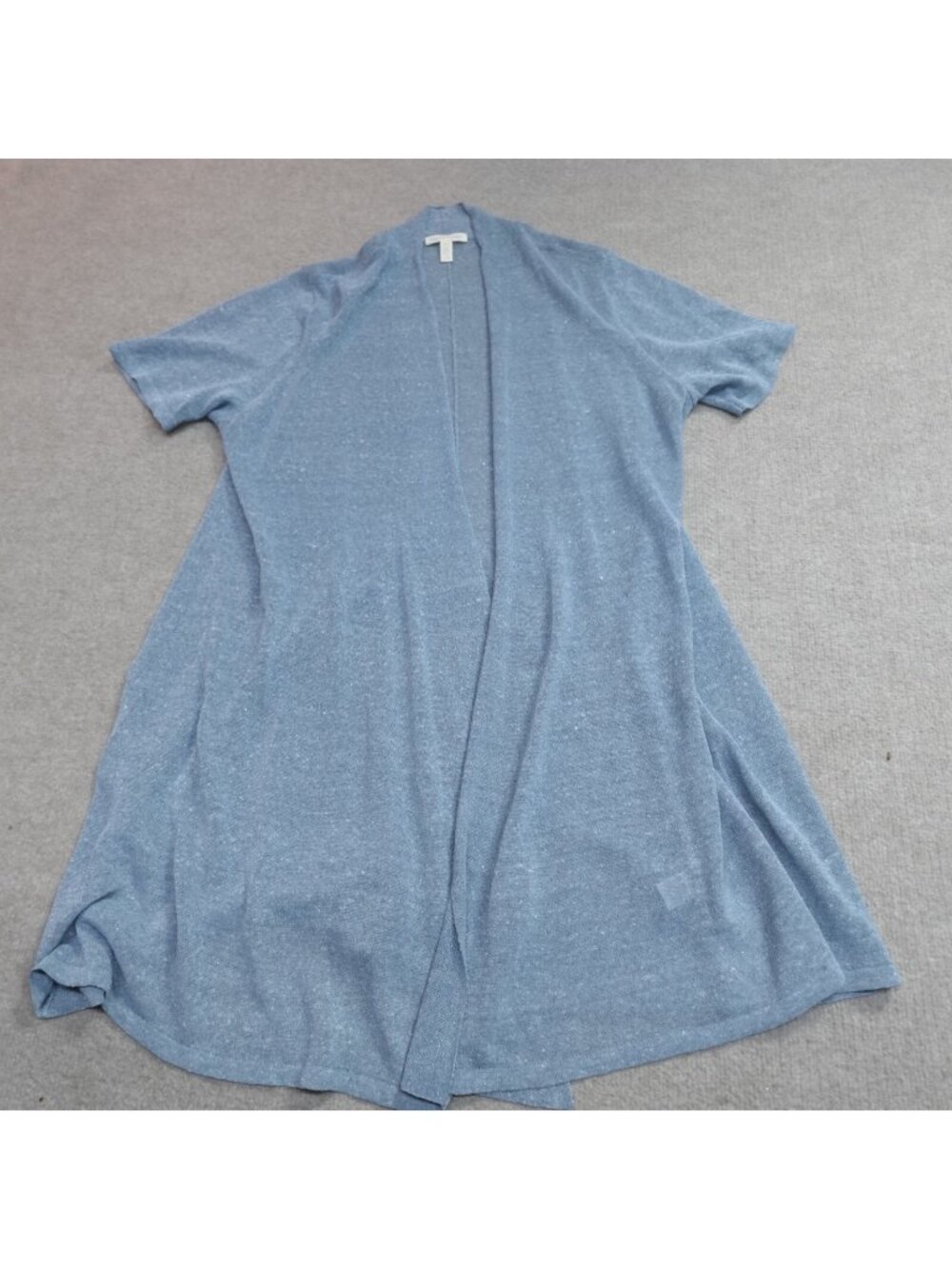 Eileen Fisher Womens Sweater Large Blue Open Front Cardigan Linen Blend